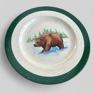 Vintage Rustic Single Artsy painted Bear plate Julie Ueland x Enesco 2003